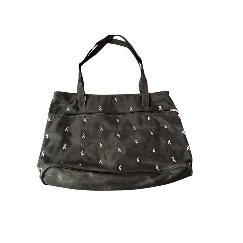 the breast cancer site black purse with pink awareness ribbons tote shoulder bag